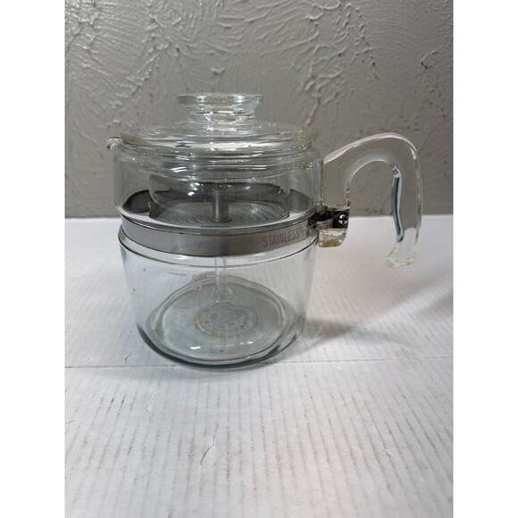 Pyrex Flameware Glass Coffee Pot Stovetop Percolator 7756 6 Cup Complete - Picture 2 of 5